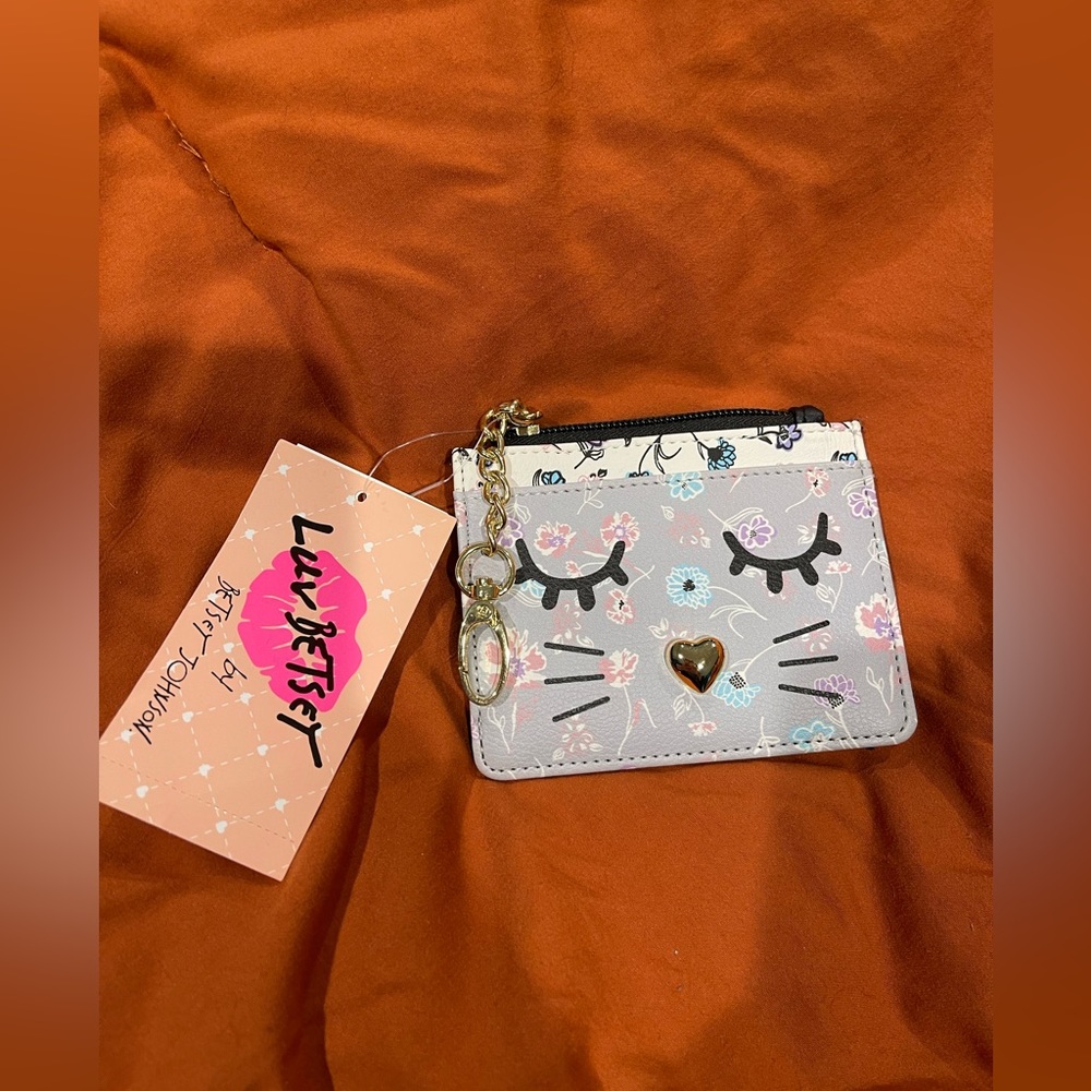 Luv Betsey by Betsey Johnson Floral Cat Face Clip on Card Holder